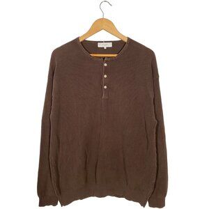 B Ming by BEAMS Heavy Long Sleeve Cotton Knit Henley Shirt Brown mens size XL